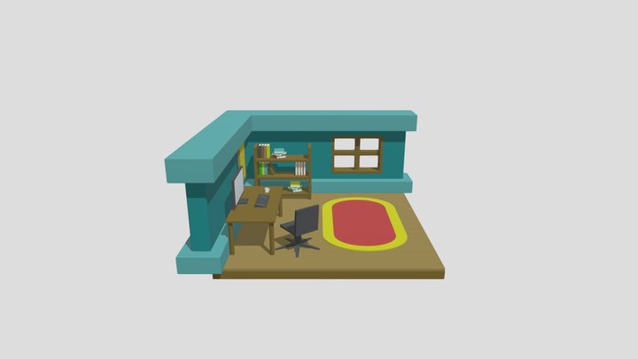 Isometric room, Office desk 3D Model