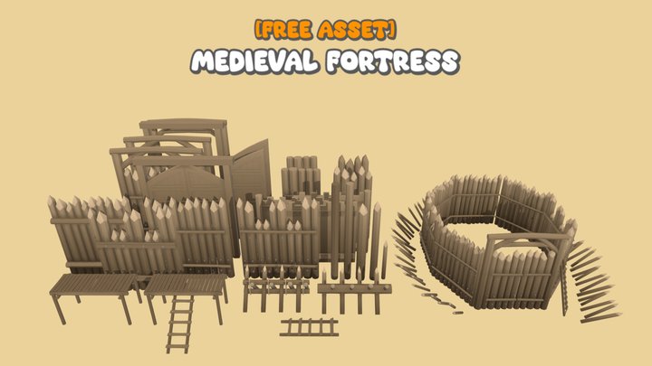 [FREE] Lowpoly Medieval Fortress [Asset pack] 3D Model