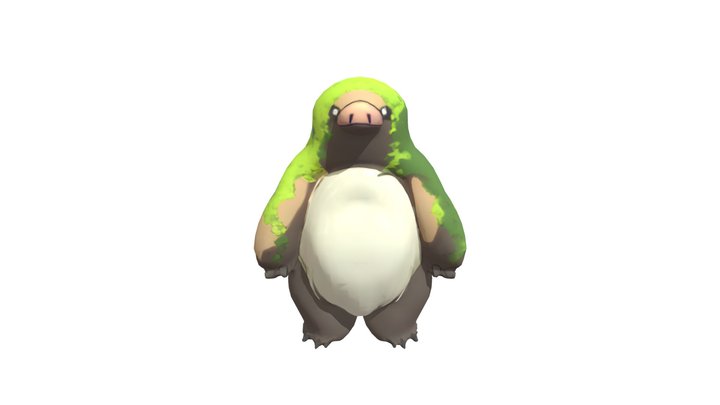Chubby cartoon creature with moss-like hair 3D Model