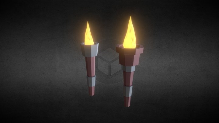Low Poly Torch pair with… extra-sharp flames 🔥 3D Model