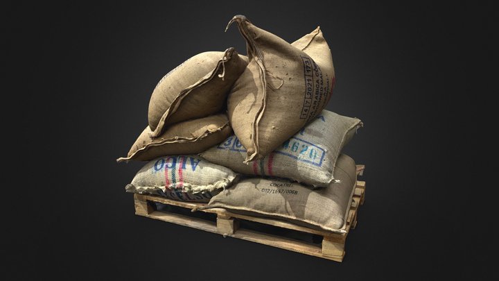 Coffee Bags on Wooden Pallet 3D Model