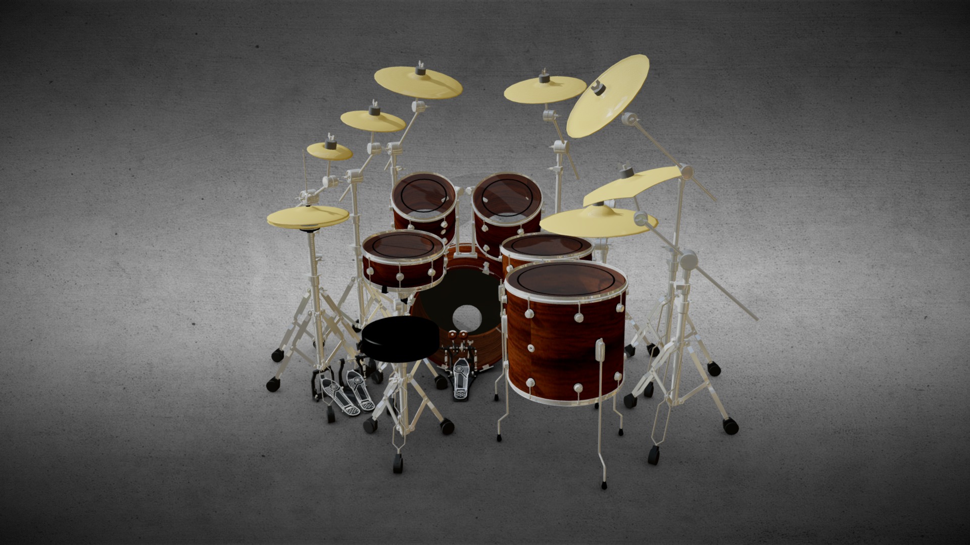 3D model Drum Set - This is a 3D model of the Drum Set. The 3D model is about a group of chairs with yellow and red seats.