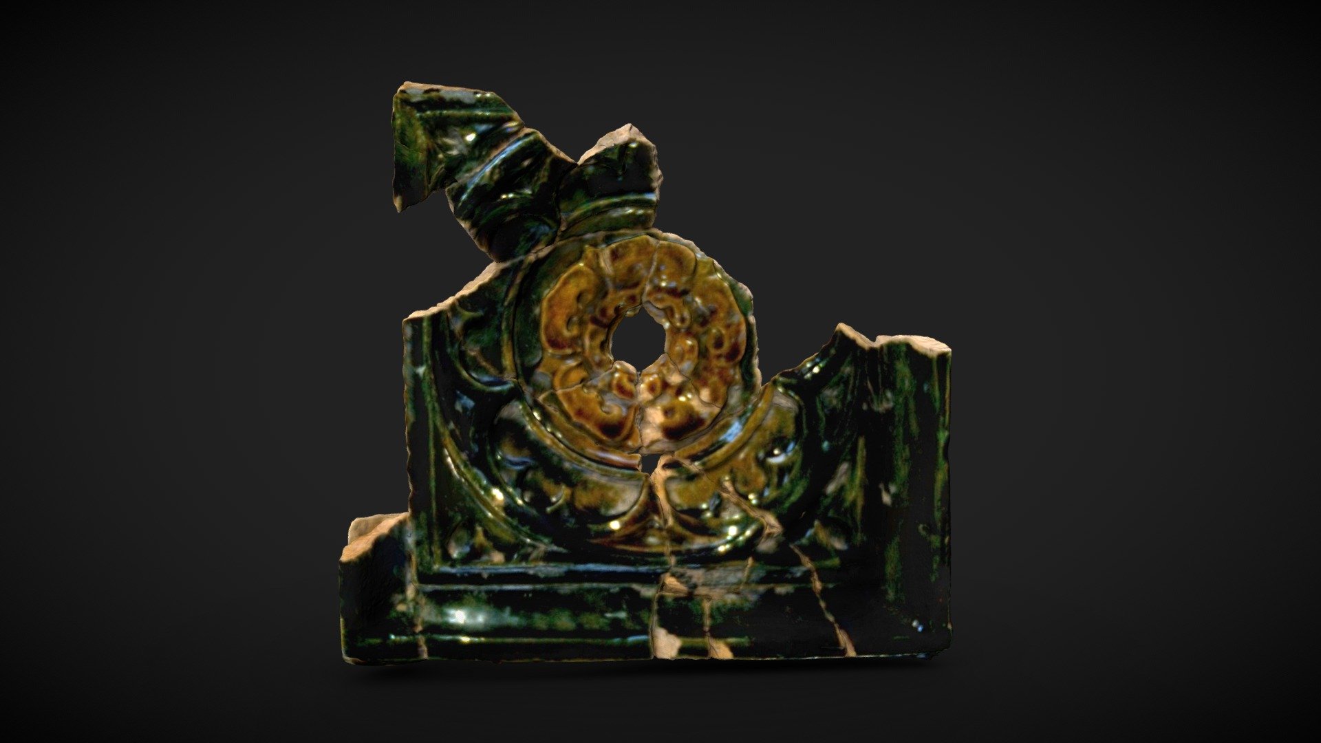 Half-cylinder tile with rose — Sketchfab embed 3D viewer