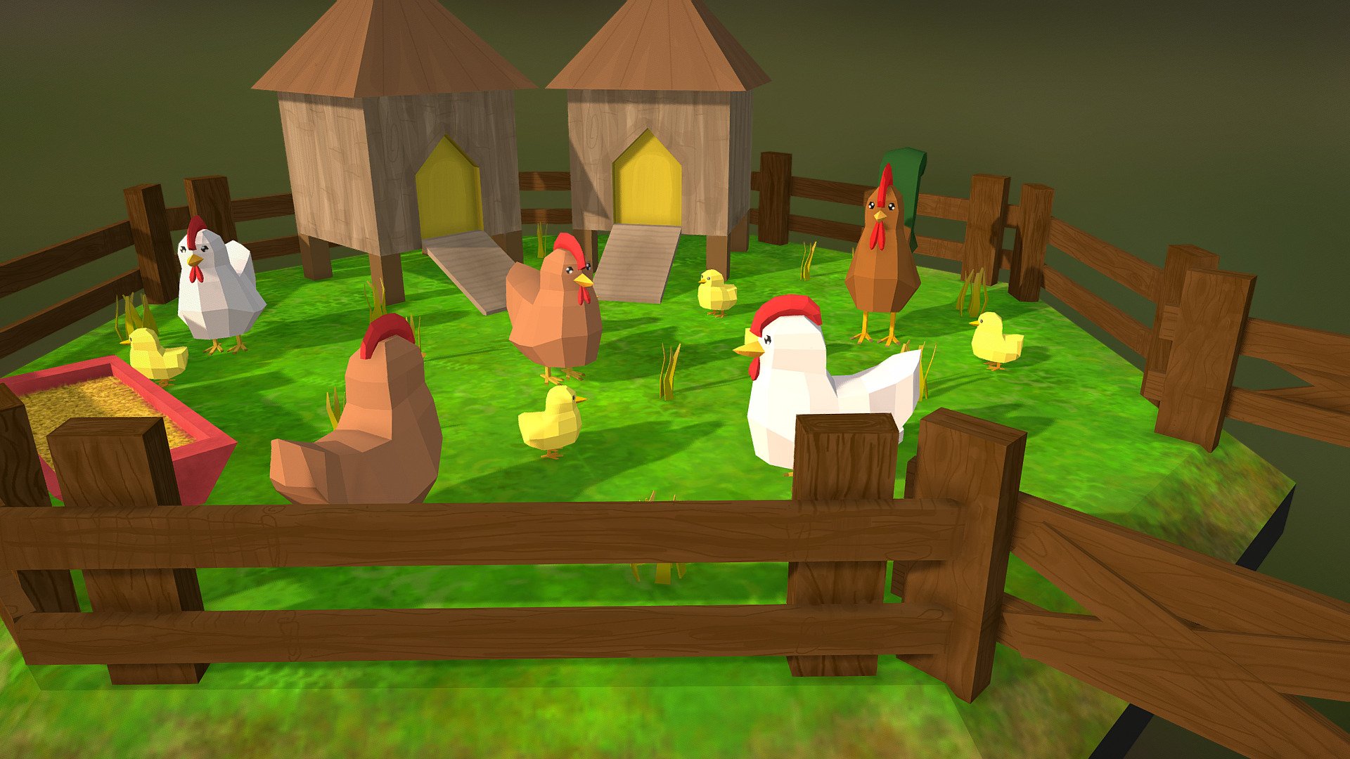 Low Poly Cute Chicken Farm