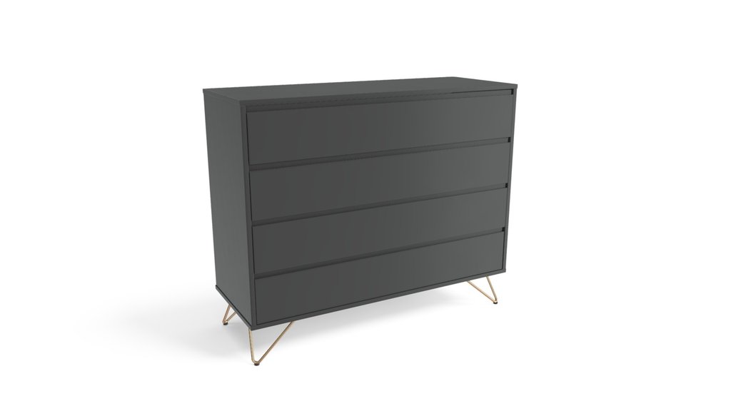 Elona Chest Of Drawers, Charcoal And Brass