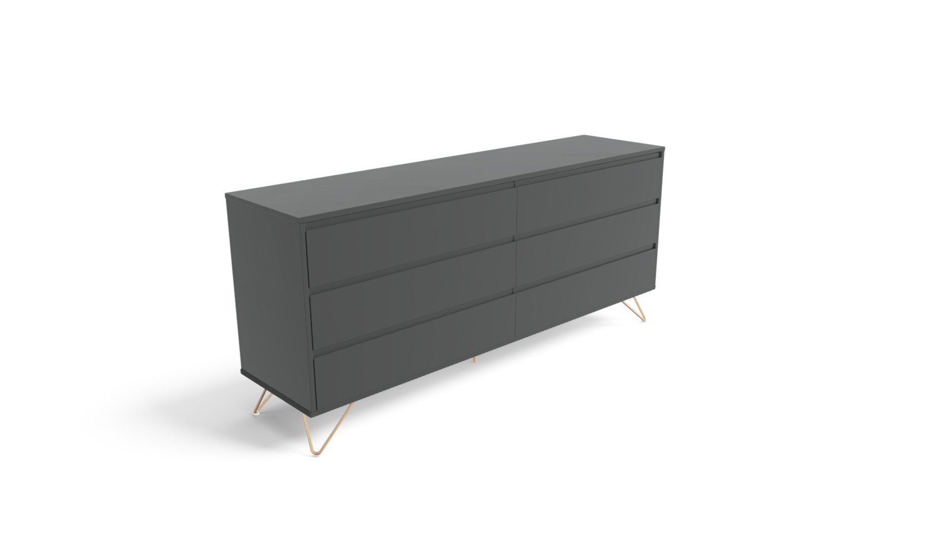 Elona Wide Chest Of Drawers, Charcoal And Brass