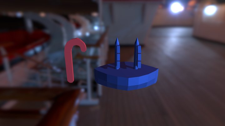Candy Cane and Ship 3D Model