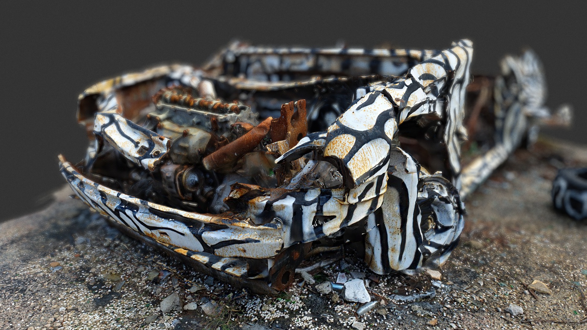 3D model Car Wreck Scan (Low Poly Version) - This is a 3D model of the Car Wreck Scan (Low Poly Version). The 3D model is about a pile of burned wood.