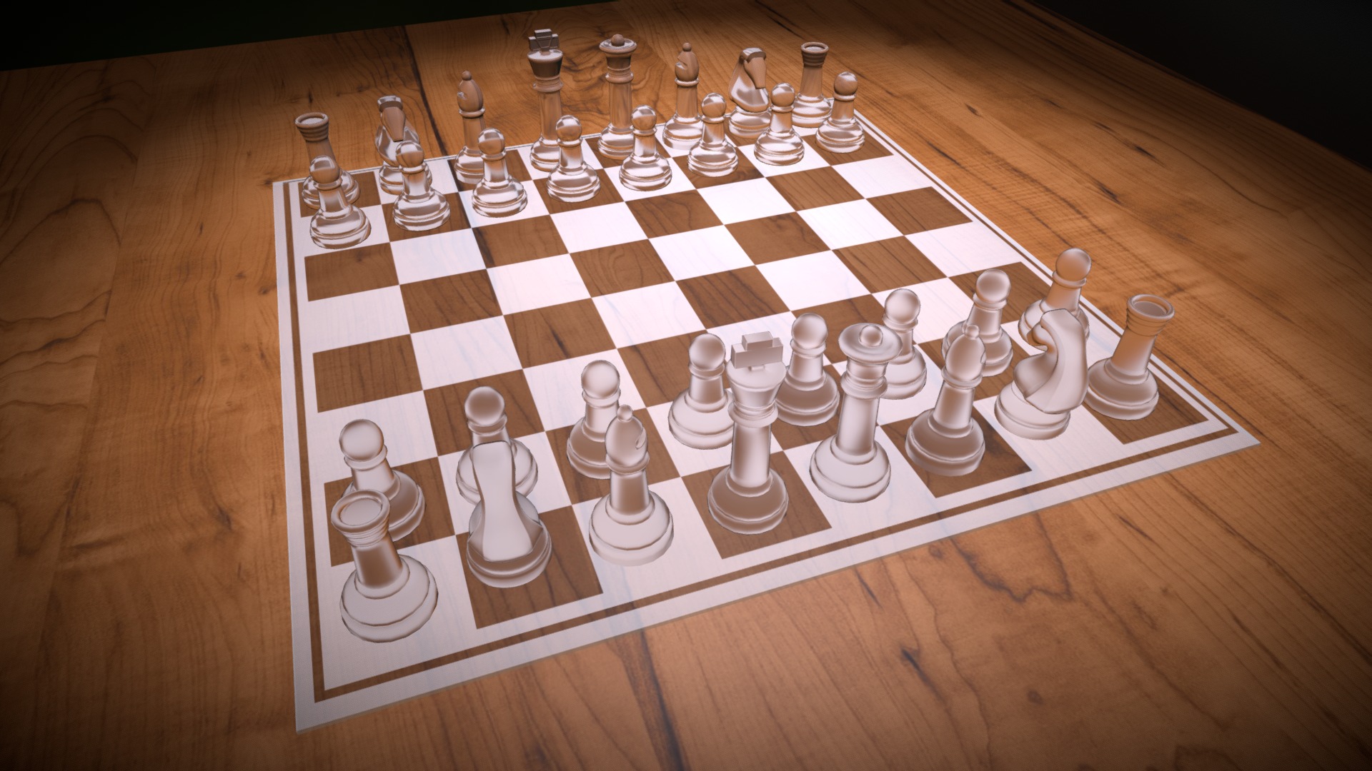 3D model Glass Chess Set - This is a 3D model of the Glass Chess Set. The 3D model is about a chess board with white pieces.