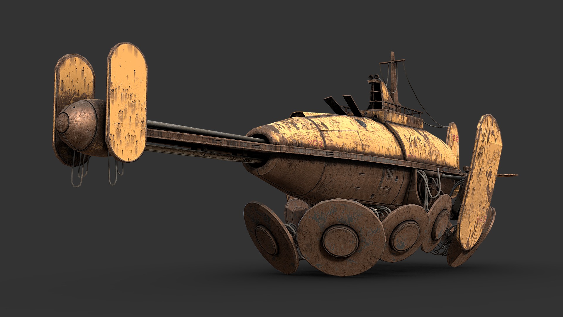 3D model Derelict Hovership - This is a 3D model of the Derelict Hovership. The 3D model is about a military tank with a gun.