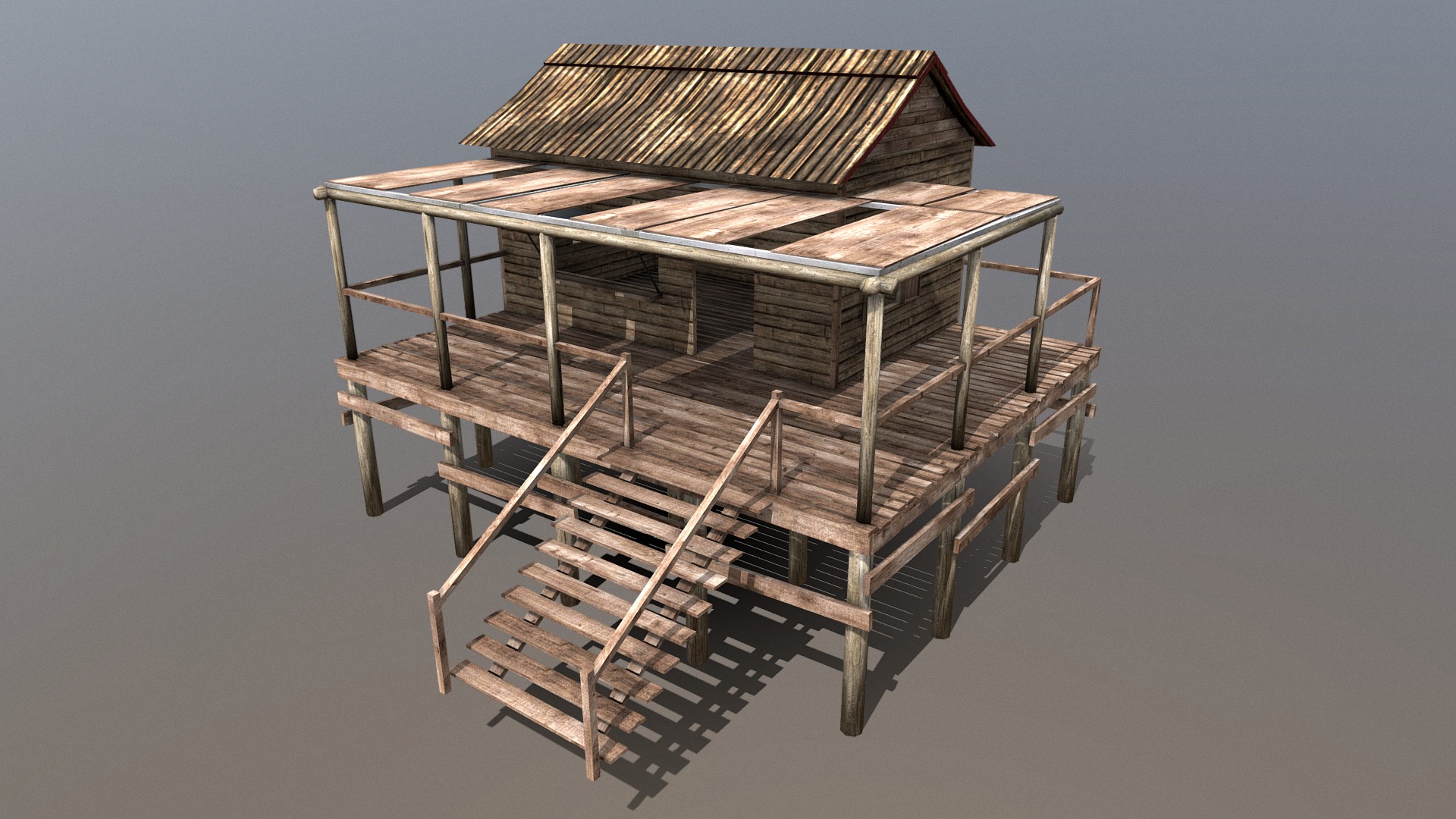 3D model Shack - This is a 3D model of the Shack. The 3D model is about a wooden structure on a white background.