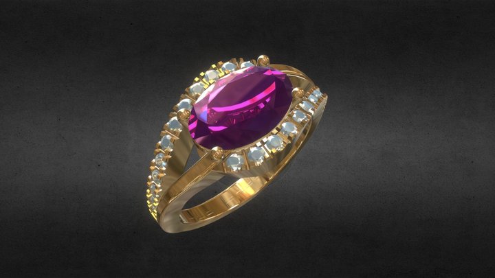Moder ring with almandyn (garnet) 3D Model