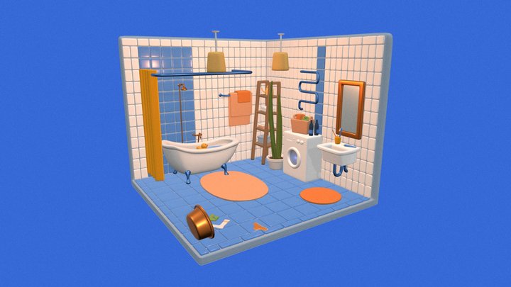 Cozy blue bathroom 3D Model