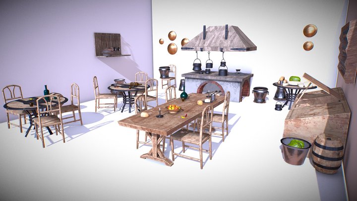 Medieval Kitchen Low Poly AR VR Asset Pack 3D Model