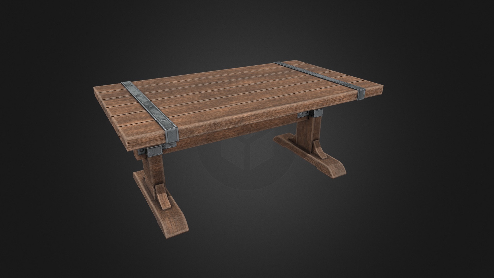 3D model Wood Table - This is a 3D model of the Wood Table. The 3D model is about a wooden table with a metal frame.
