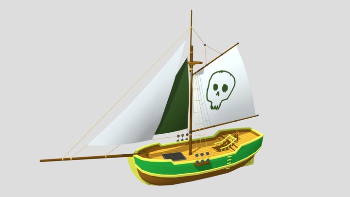 Low Poly Sloop Sailing Ship 3D Model