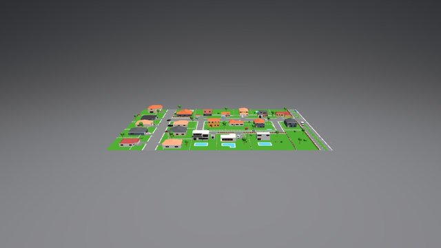 Flat Suburb Scene 3D Model