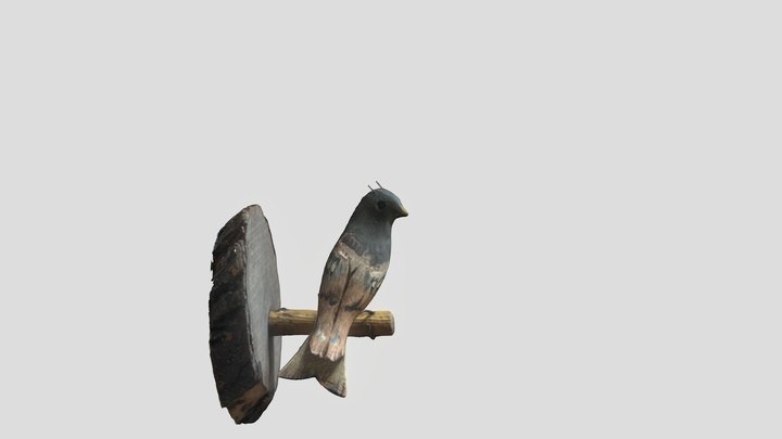 Little wooden bird with horns 3D Model