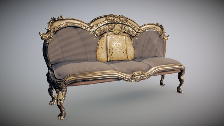 Ornamental rococo sofa (lowpoly game asset) 3D Model