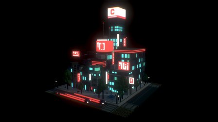 City Block at Night 3D Model