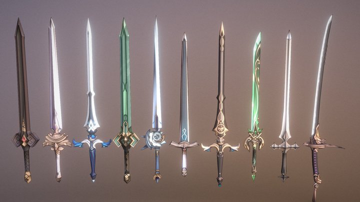 10 Genshin Impact Inspired Sword 3D Models Vol2 3D Model