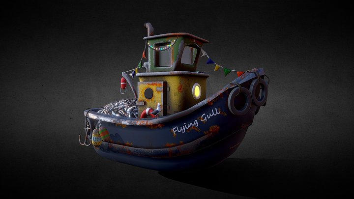 Cute Toon Fishing Boat 3D Model