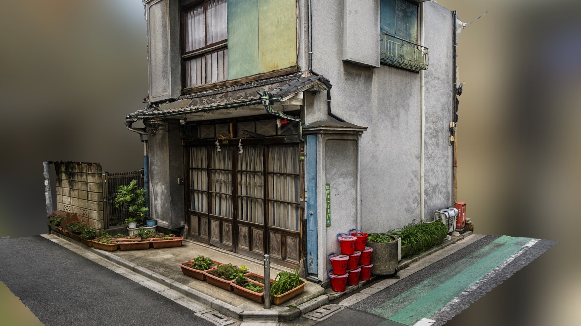 Japanese corner house with planters scan Buy Royalty Free 3D model by Miguel Bandera