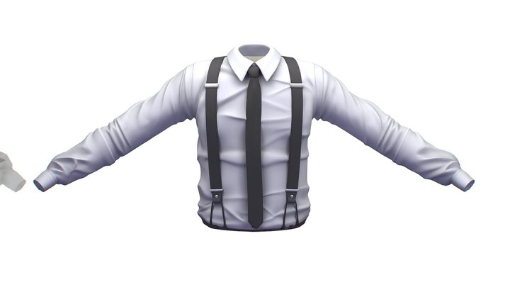 Cartoon High Poly Subdivision White Tie Shirt 3D Model
