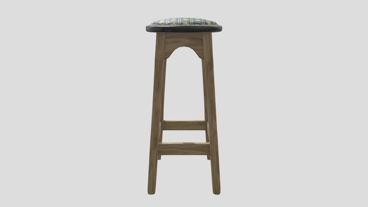 Tall Irish Pub Stool - Blue Upholstery 3D Model