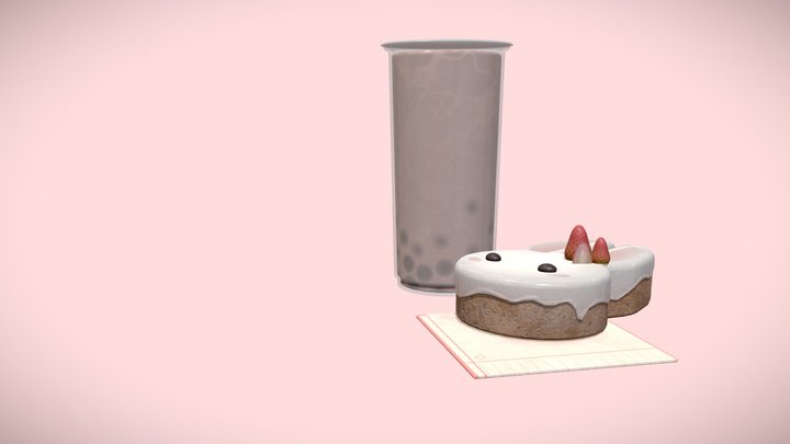 Bunny Cake with Boba Tea 3D Model