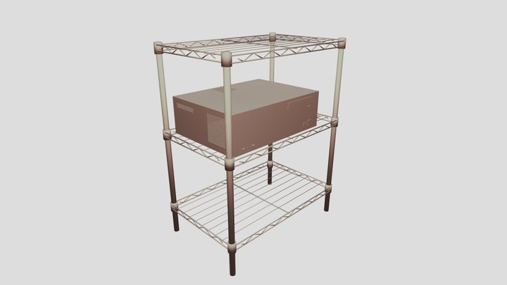 Three-tier Mesh Shelf + PC Case 3D Model