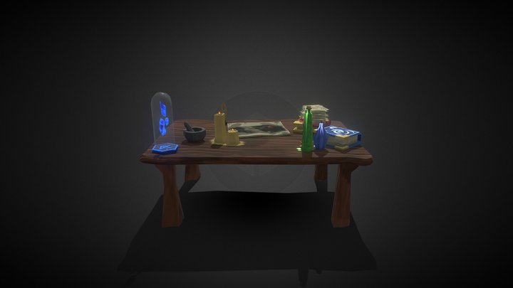 Fantasy Handpainted Alchemist Desk 3D Model