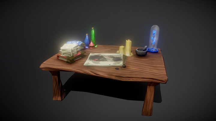 Fantasy Handpainted Alchemist Desk 3D Model