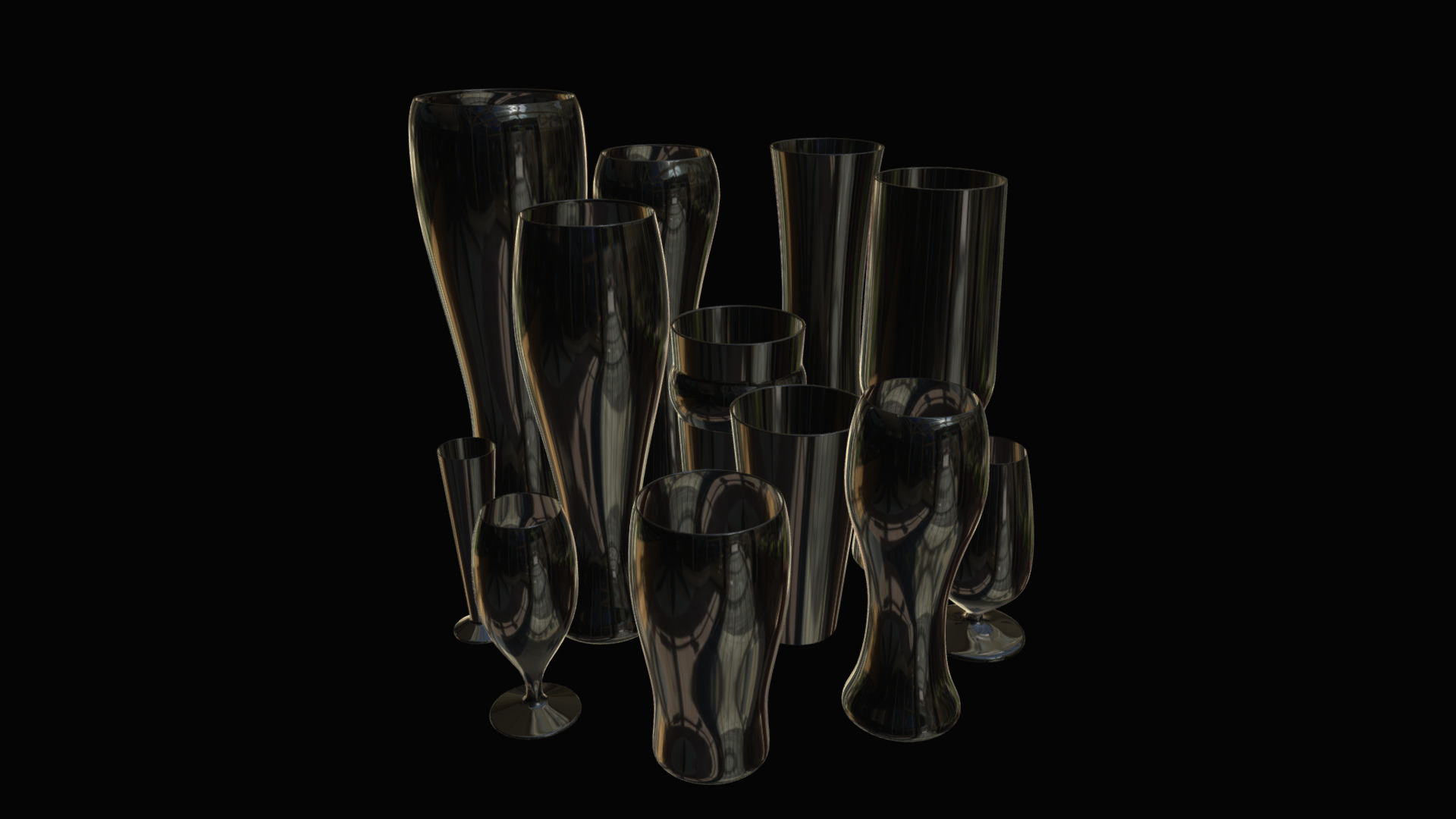 3D model Empty beer glasses - This is a 3D model of the Empty beer glasses. The 3D model is about a group of champagne glasses.