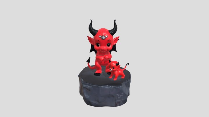 Little red imp with his puppy 3D Model
