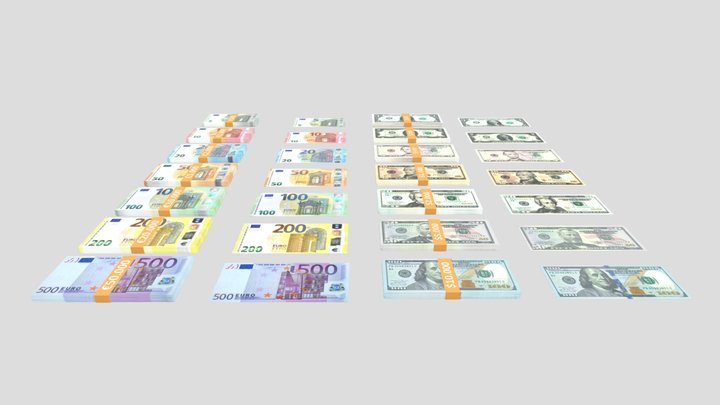 Dollars & Euros - Money Pack 3D Model