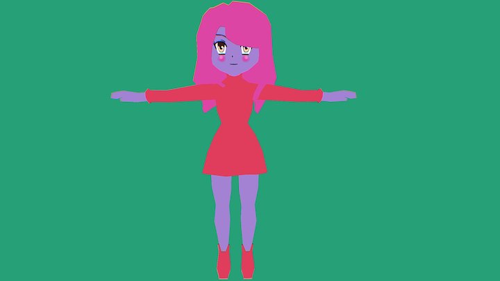 pink anime low poly girl 3D Model