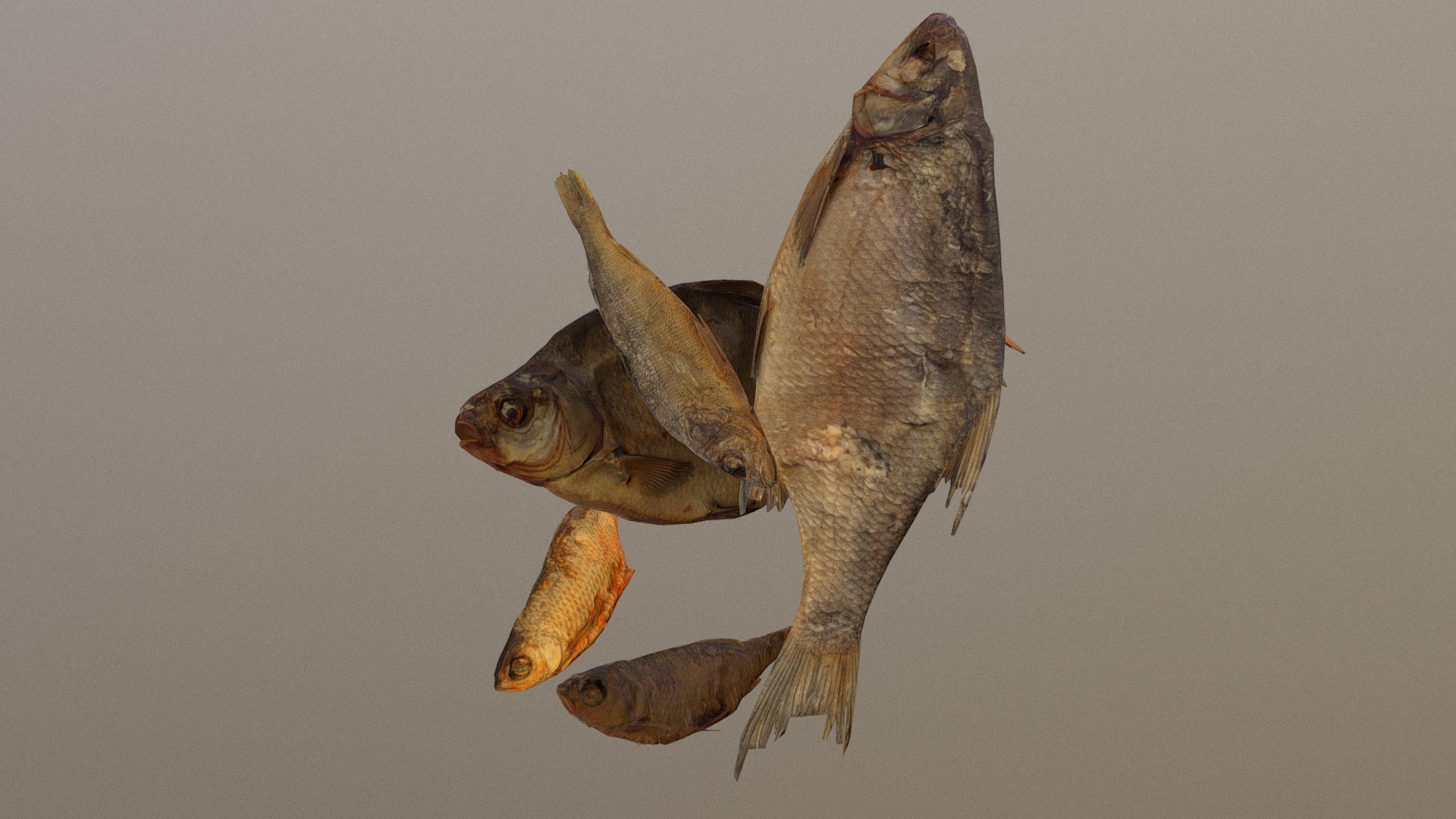 3D model Dried fish set - This is a 3D model of the Dried fish set. The 3D model is about a couple of fish.