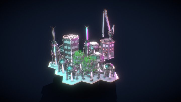 Geometry nodes futuristic colony city in blender 3D Model