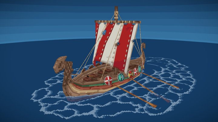 Low-Poly Pixel Art Drakkar 3D Model