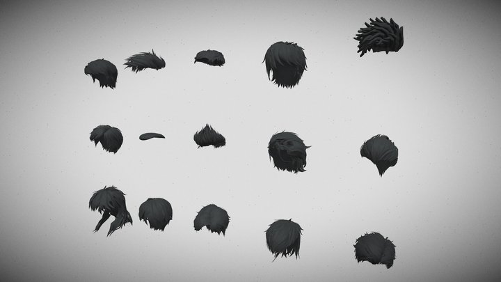 Cartoon Hairstyles 3D Model