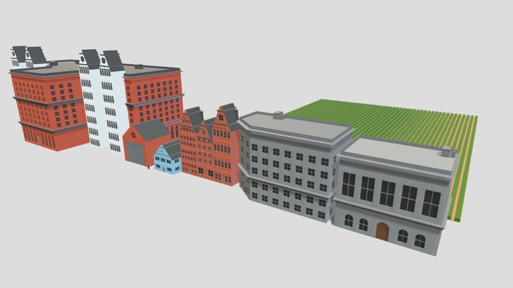 Somewhat Low-poly Buildings 3D Model