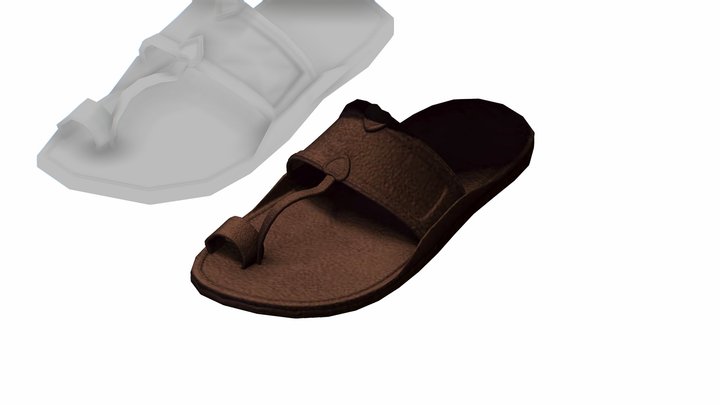Cartoon High Poly Subdivision Brown Sandals 3D Model