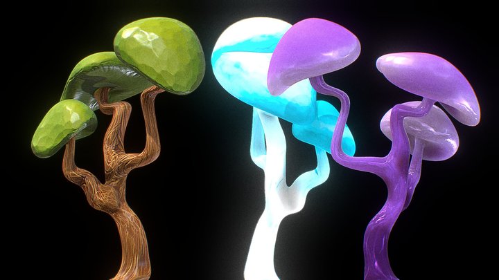 Stylized Mushroom - 1 Mesh - 3 variations 3D Model