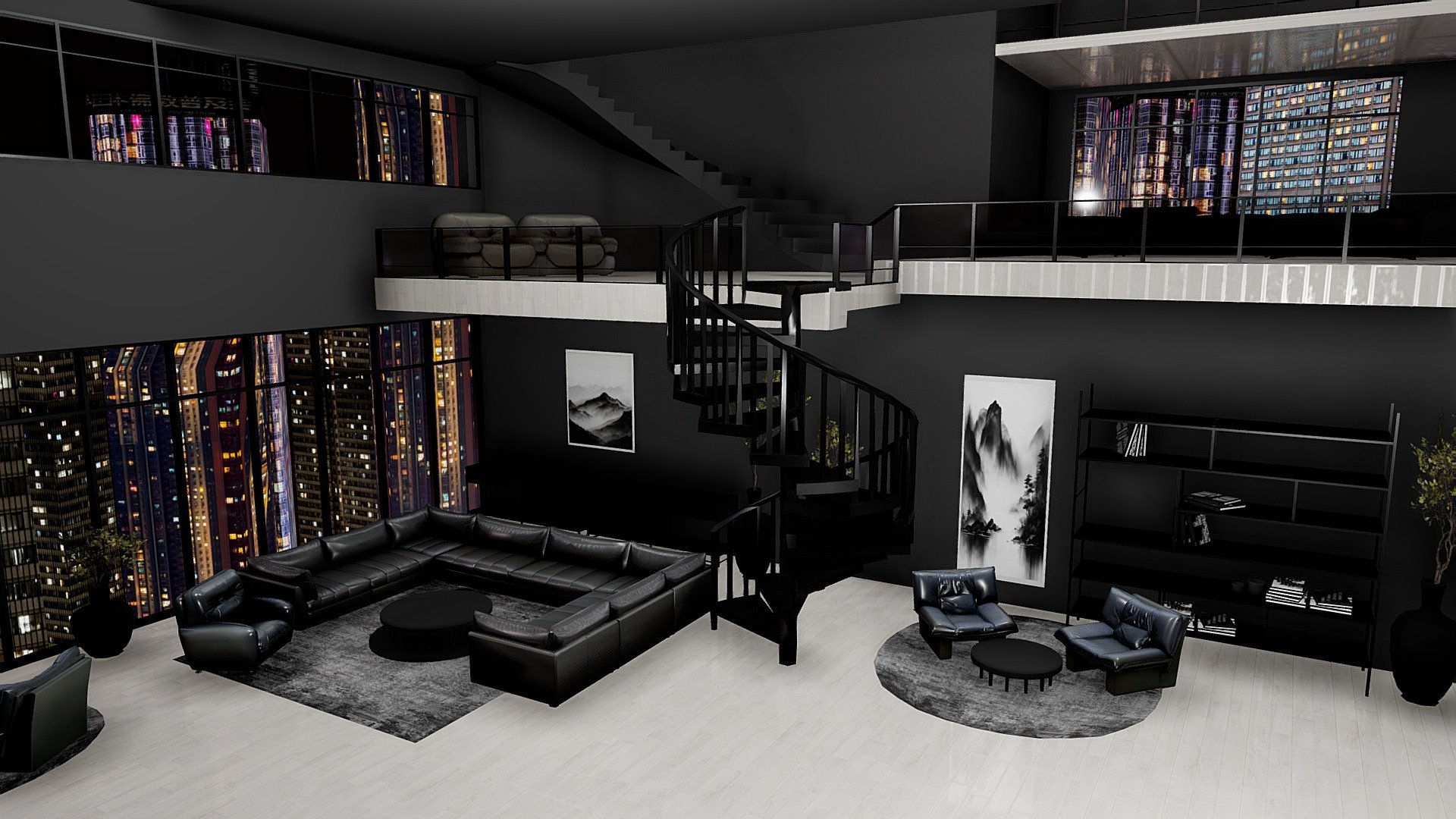 free Loft 17 interior floors, view of the city. - Download Free 3D ...