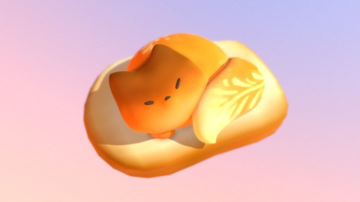 Cat on a bread 3D Model
