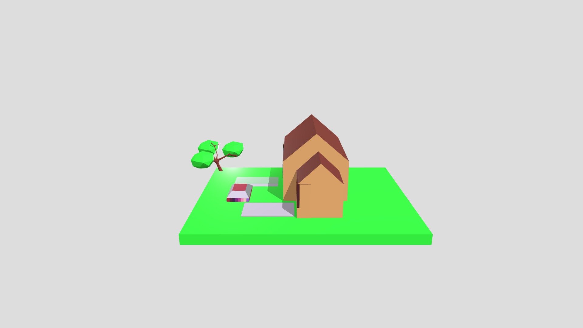 house, animated car and tree