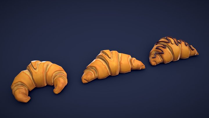 Stylized Croissants - Low Poly 3D Model