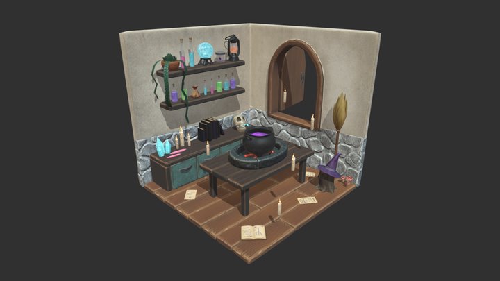 Witch Diorama Cabin Stylized 3D Model