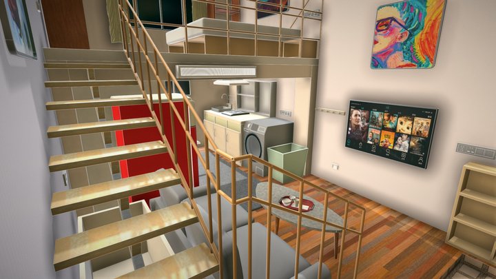 loft mini studio apartment  - 迷你单身公寓 3D Model